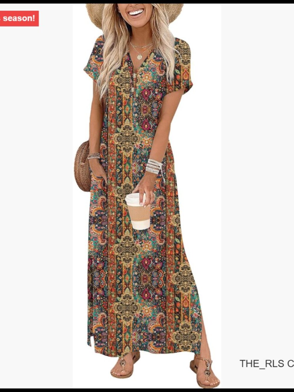 Polyester Spandex Maxi Dress with Pockets Side Slit Casual Summer